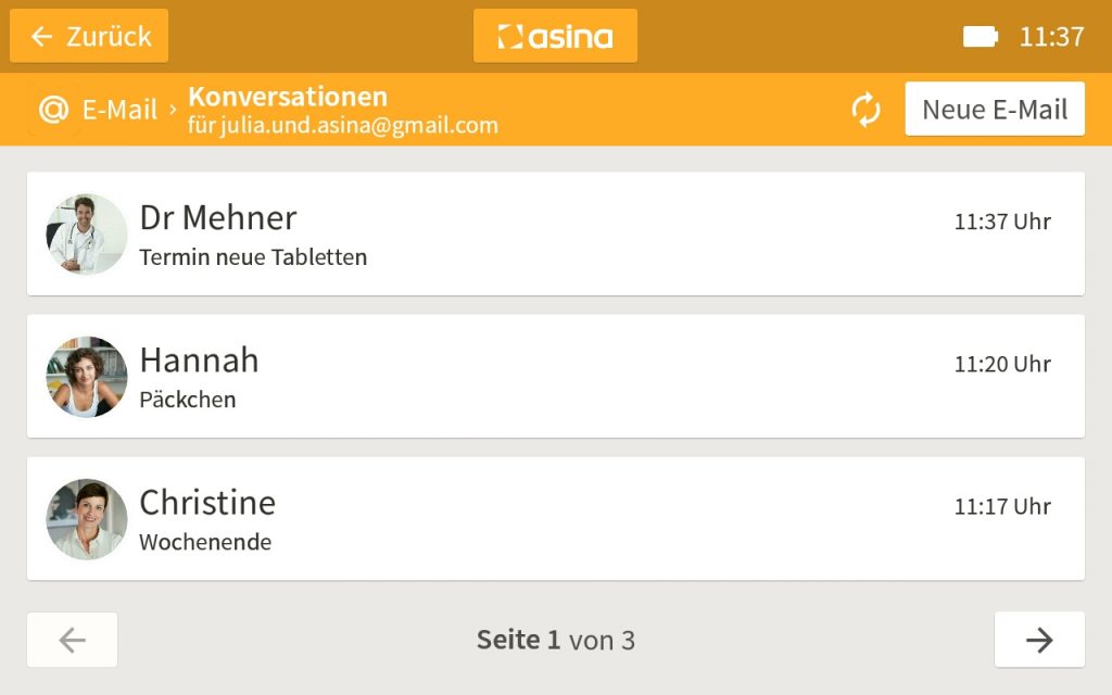 Screenshot der asina E-Mail-App