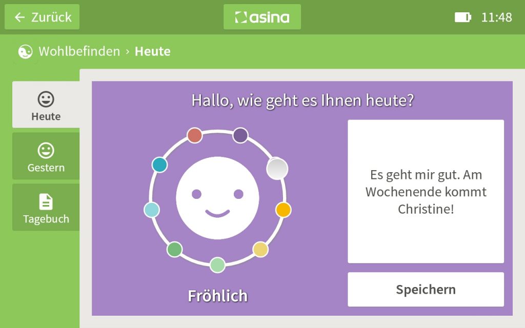 Screenshot asina Wohlbefinden-App